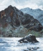 ‡ GWYN ROBERTS (b.1953) oil on canvas - entitled verso, 'Castell Y Geifr / Cwm Idwal' on Albany