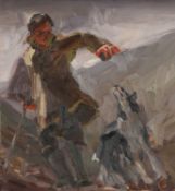‡ KEVIN SINNOTT (b. 1947) oil on panel - entitled verso, 'The Artist and His Dog' on Martin Tinney