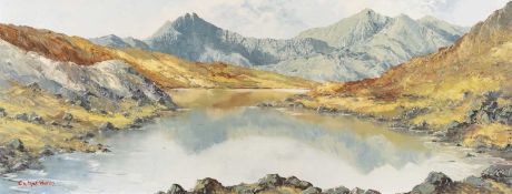 ‡ CHARLES WYATT WARREN (1908-1993) oil on board - entitled verso, 'Snowdon from Llyn Mymbyr',