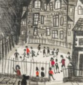 NICK HOLLY (b.1968) mixed media - school children playing, signed, 16.5 x 16.5cms Provenance:
