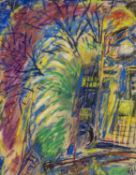 ERNEST ZOBOLE (1927-1999) mixed media - urban landscape with buildings and trees, 31 x 24cms