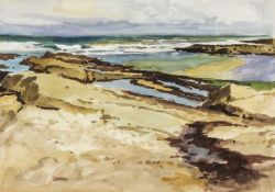 ‡ DONALD MCINTYRE (1923-2009) watercolour - entitled verso, 'Rocky Shore' on Watercolour Society