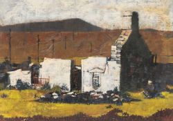 ‡ SELWYN JONES (1928-1998) pen and gouache - ruins of an old whitewashed house, 25 x 36cms