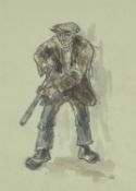 ‡ SIR KYFFIN WILLIAMS RA (1918-2006) watercolour and graphite on paper - standing farmer holding a