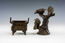 CHINESE BRONZE CENSER, DING, base with 3-character mark, 12.5cms (w); and a European bronze group of