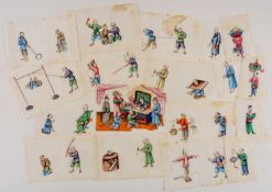 SMALL GROUP OF CHINESE PITH PAINTINGS, c. 1900, mainly depicting torture scenes (18) Provenance: