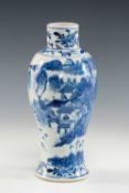 CHINESE BLUE & WHITE BALUSTER VASE, painted with continuous scene of scholars and river landscape,