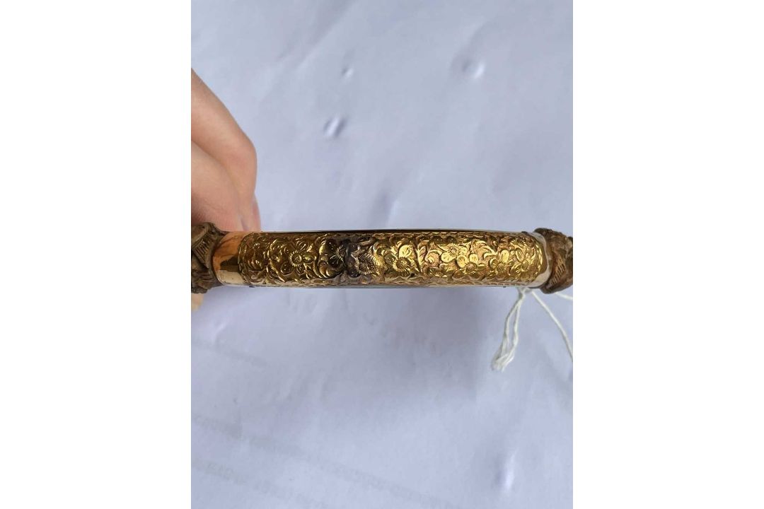 CHINESE JADEITE PENDANT & RATTAN BANGLE, pendant carved as a bamboo stem, apple green tone, yellow - Image 12 of 19