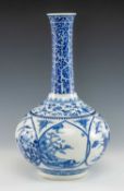 CHINESE BLUE & WHITE PORCELAIN BOTTLE VASE, neck painted with densely scrolling lotus, above cloud