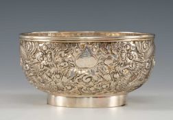 CHINESE SILVER BOWL, Luen Wo, Shanghai (act. 1875-1925) embossed and pierced with three sinuous
