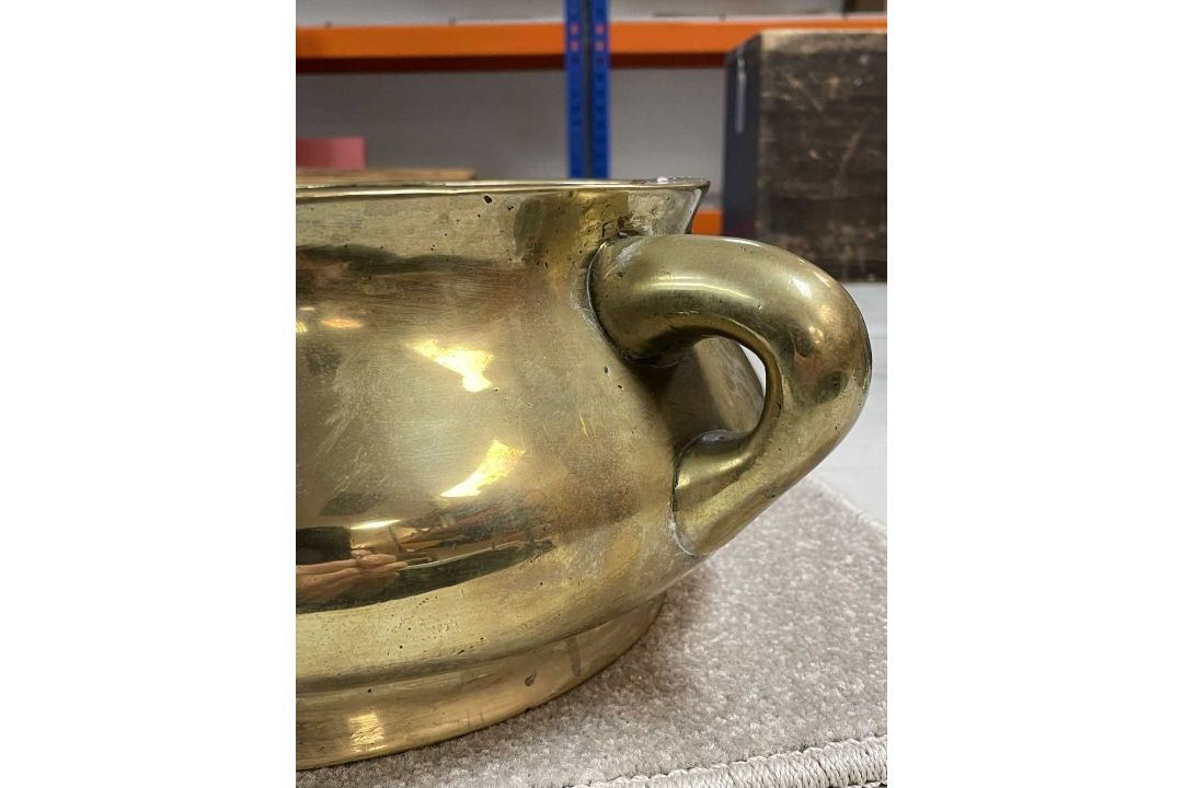 LARGE CHINESE BRONZE CENSER ON STAND, Qing Dynasty, bombé form with twin loop handles, on tripod - Image 10 of 13