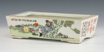 CHINESE FAMILLE VERTE PORCELAIN BOUGH POT, decorated in the Republic style with a scene of the