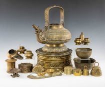 ASSORTED SOUTH EAST ASIAN BRASSWARE, including North Borneo dragon kettle with swing handle,