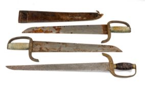 PAIR OF CHINESE 'BUTTERFLY' SWORDS, HUDIEDAO with cord grip, heavy brass half hilts, in single