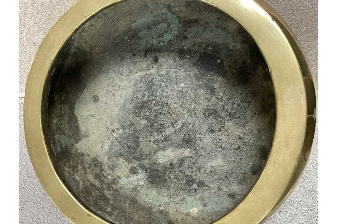 LARGE CHINESE BRONZE CENSER ON STAND, Qing Dynasty, bombé form with twin loop handles, on tripod - Image 6 of 13