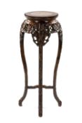 CHINESE MARBLE INSET VASE STAND, well carved with dragons in clouds, slender cabriole legs joined by