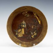 FINE JAPANESE MIXED METAL BRONZE LOBED DISH, Meiji Period, by Inoue, finely decorated in silver,