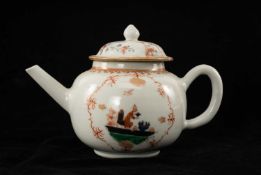 CHINESE FAMILLE VERTE PORCLEAIN EUROPEAN-SUBJECT TEAPOT & COVER, 18th C., of bullet form,