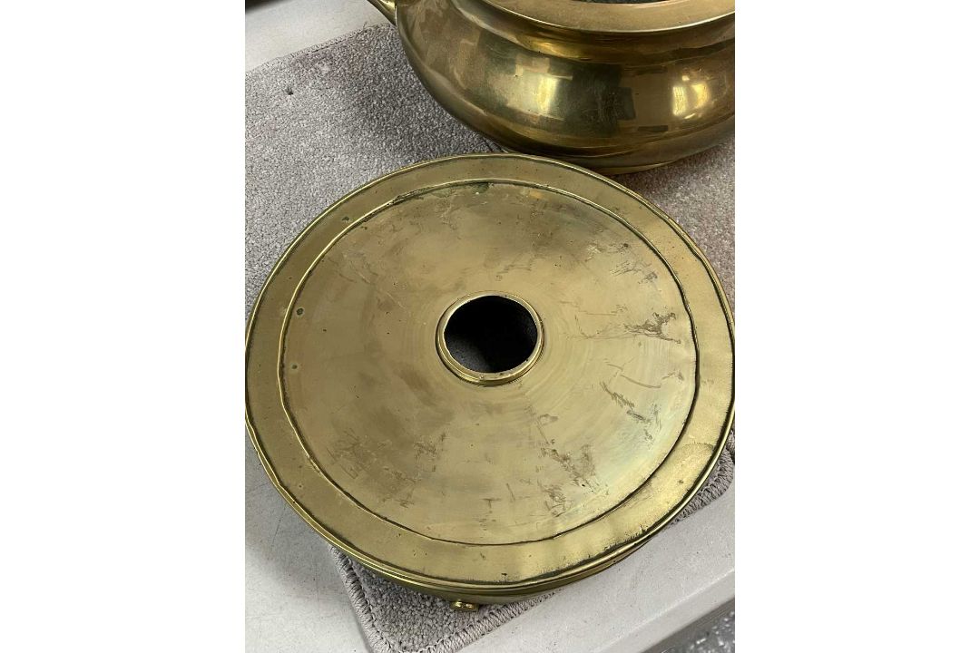 LARGE CHINESE BRONZE CENSER ON STAND, Qing Dynasty, bombé form with twin loop handles, on tripod - Image 5 of 13