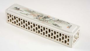 CHINESE PORCELAIN WRIST REST, Republic, with reticulated sides, top painted with a landscape in