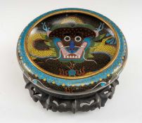 CHINESE CLOISONNÉ ENAMEL BRUSH WASHER, decorated with fearsome five-clawed dragon and flaming
