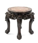 GOOD CHINESE MARBLE INSET & MOTHER OF PEARL INLAID LOW TABLE, lobed form with beaded edge, foliate