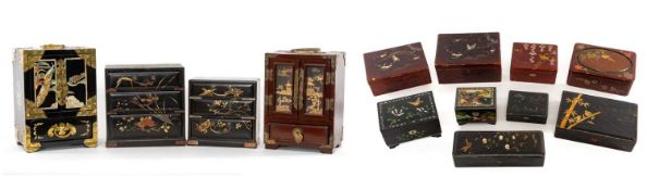 ASSORTED PREDOMINANTLY JAPANESE LACQUER BOXES, c. 1920 and later, including table cabinets, table