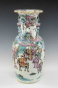 CHINESE CANTON FAMILLE ROSE PORCELAIN VASE, 19th century, decorated with Manchu soldiers,