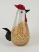 COLOURED GLASS COCKEREL, finished in free form mottled brown, white, and red, 29cms (h)
