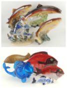 JEMA (HOLLAND) ANGEL FISH SHOAL POTTERY MODEL (261), 27cms (h); together with two Jema leaping brown