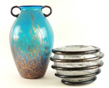 VETRO ARTISTICO MURANO HEAVY AERATED COLOURED GLASS BOWL, detailed with metallic coloured serpent