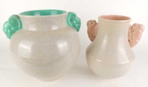 POOLE ART DECO BUFF & JADE GREEN GLAZED VASE (659), 27cms (h); together with a Poole Art Deco