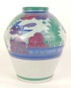 CARTER, STABLER & ADAMS RED EARTHENWARE OVOID VASE, designed by Truda Adams in the Bluebird pattern,