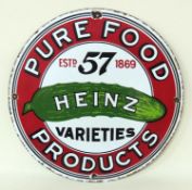 RARE HEINZ '57 VARIETIES, PURE FOOD PRODUCTS' CIRCULAR ENAMEL SIGN, 40cms (diam.) Provenance: The