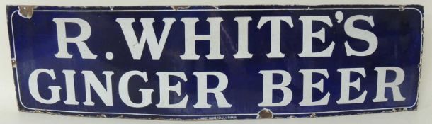 R. WHITE'S GINGER BEER ENAMEL SIGN, by the Patent Enamel Company, London, 135 x 36cms Provenance: