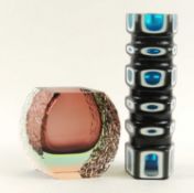 MURANO FACETED COLOURED OVERLAY GLASS VASE in amethyst and white, lined with blue, 29.5cms (h);