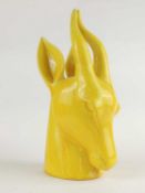 GOLDSCHEIDER ART DECO BUST of a gazelle head, yellow crackle glaze, black printed backstamps, on