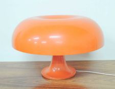 VINTAGE ARTEMIDE (MILAN) ORANGE PLASTIC MUSHROOM FORM TABLE LAMP, 53cms (diam.) Provenance: The
