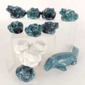SMALL SELECTION OF POOLE POTTERY REPTILES, including alligator, 24cms (l); 'dolphin' blue glazed