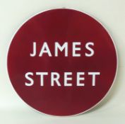 BRITISH RAILWAYS (M) CIRCULAR STATION SIGN: JAMES STREET (BIRKENHEAD), 61cms (diam.) Provenance: The