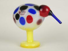 OIVA TOIKKA (1931-2019) FOR IITTALA, FINLAND: BRIGHTLY COLOURED SPOTTED BIRD on a yellow base,