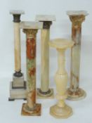DECORATIVE GREEN ONYX & GILT METAL MOUNTED FLUTED COLUMN STAND, 96cms (h), top 22cms; together