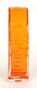 WHITEFRIARS 'TOTEM POLE' GLASS VASE, designed by Geoffrey Baxter, in Tangerine orange, 26.5cms (h)