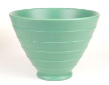 KEITH MURRAY FOR WEDGWOOD: MATT GREEN RIBBED CONICAL BOWL, facsimile signature factory mark,