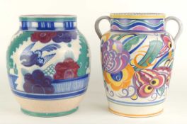 CARTER, STABLER & ADAMS RED EARTHENWARE OVOID VASE, decorated in the Bluebird pattern by Ann