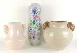 POOLE BLUEBIRD FLORAL MARROW VASE, 44.5cms (h); together with an Art Deco blush pink baluster