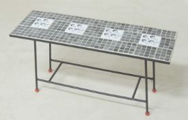 THE BEATLES INTEREST: EARLY 1960s TILE TOPPED COFFEE TABLE, metal framed and inset with four Beatles