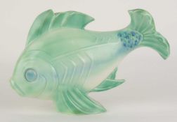 RARE POOLE GREEN & BLUE GLAZED POTTERY FISH, designed by John Adams, modelled by Harry Brown,
