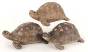 THREE POOLE POTTERY TORTOISES, designed by Barbara Linley Adams, first produced in 1979, each 14.
