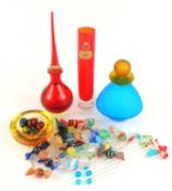 SELECTION OF DECORATIVE GLASSWARE, including an Ingrid-Vase 'Craquelee' cylinder vase, 22cms (h);